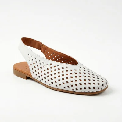 Women's white closed-toe sandals Lapya Trebd 211811 Beyaz Deri White 6272 made in Turkey with perforation made of genuine leather and comfortable
