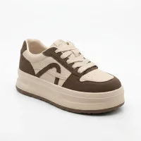 Женские кожаные кроссовки на платформе Allsy 218443 588-3 6291 BEIGE COFFEE бежевые демисезонные из натуральной кожи