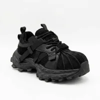 Жіночі трендові кросівки Allsy 216188 218513 66276-1-H 6299 BLACK чорні з натуральної шкіри в сталі Balenciaga Track