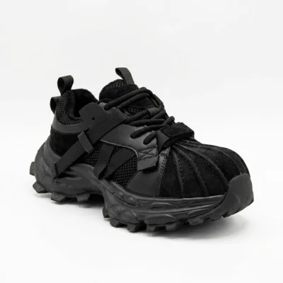 Женские трендовые кроссовки Allsy 216188 218513 66276-1-H 6299 BLACK черные из натуральной кожи в стали Balenciaga Track