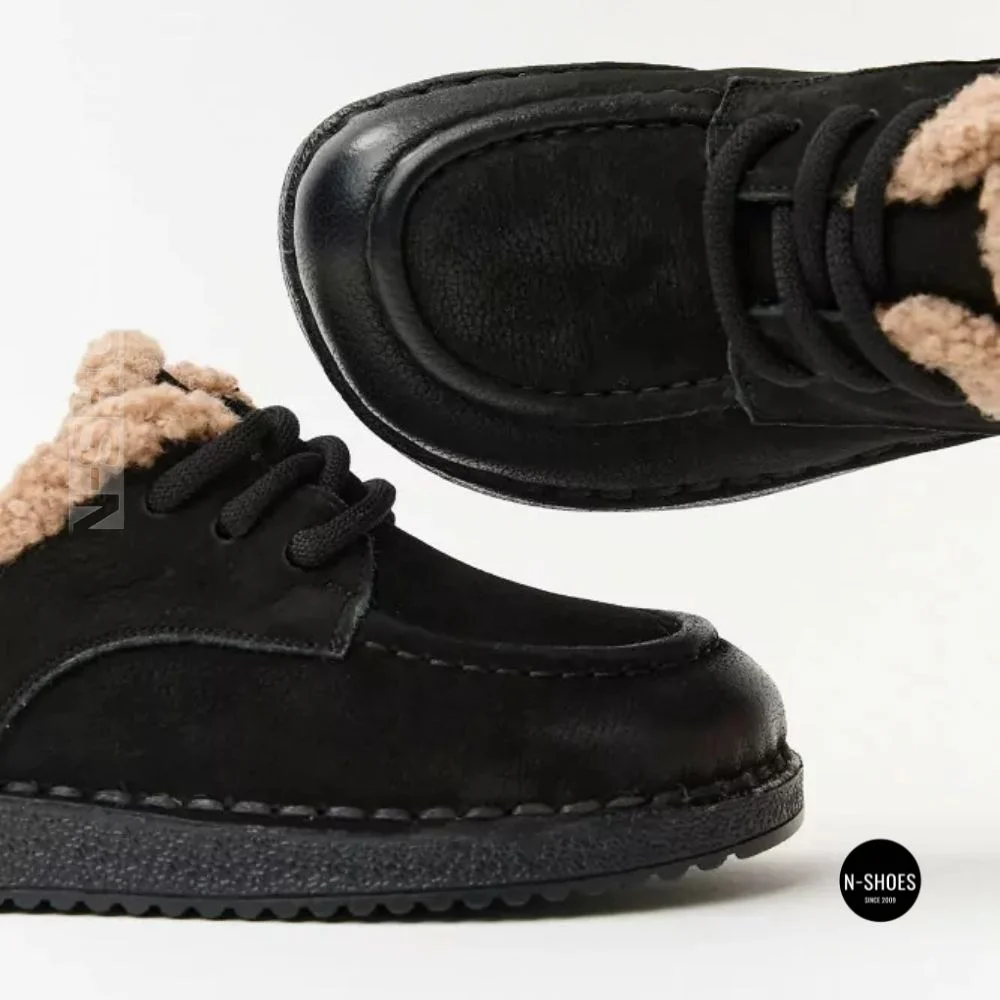 Зимние полуботинки Allsy 214814 26Q10Z3636-1 Lonza 219870 6309 BLACK с опушкой из овчины