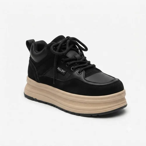 Women's high-top sneakers on the platform Allsy 216000 551-2080-1R Lonza 219769 BLACK black demi-season made of genuine leather