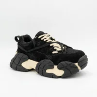 Жіночі брендові кросівки Allsy 214915 2602 6320 BLACK чорні з натуральної шкіри в стілі Balmain B-East