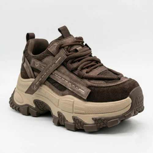Women's trendy sneakers Allsy 217318 Lonza 219767 369-3001-18 26Z51R3419-2 6321 BROWN SUEDE brown genuine leather in the style of Balenciaga Triple S