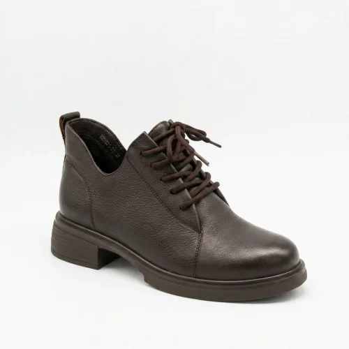 Жіночі шкіряні туфли ботійони Anna Lucci 218737 DX01331-37 B BROWN 6332 коричневі демісезонні на стійких підборах з натуральної шкіри