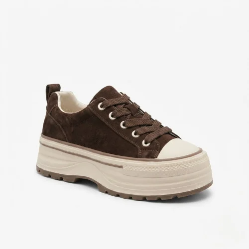 Women's trendy platform sneakers Allsy 215399 26A18 D443 2-2 Lonza 219914 6336 BROWN demi brown made of natural suede
