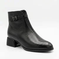 Жіночі шкіряні черевики ботильйони Anna Lucci 217196 T1518-H55-12 6372 BLACK чорні на низькому підборові з ремінцем та пряжкою демісезонні