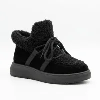 Жіночі зимові черевики уггі Allsy 217171 89393-80-1 BLACK SUEDE 6388 комфортні чорні з натуральної замші з верхом барашика