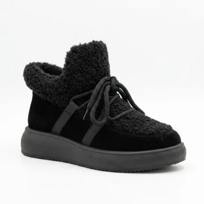 Женские зимние ботинки угги Allsy 217171 89393-80-1 BLACK SUEDE 6388 комфортные черные из натуральной замши с верхом барашка