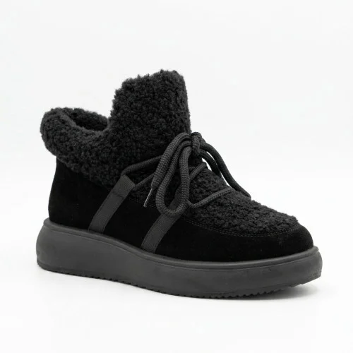 Женские зимние ботинки угги Allsy 217171 89393-80-1 BLACK SUEDE 6388 комфортные черные из натуральной замши с верхом барашка