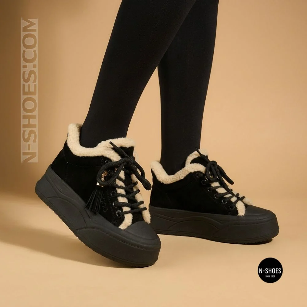 Чорні жіночі уггі Allsy 219424 26N03 BLACK SUEDE 6392 з хутром