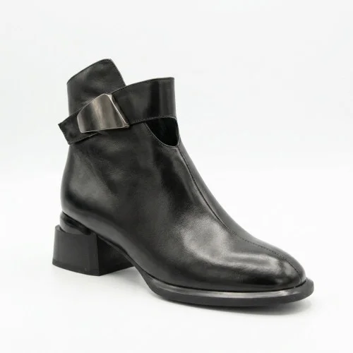 Жіночі демісезонні черевики ботільони Fabio Monelli 215049 LE1245-WS678-YP1718B BLACK Lonza 220213 6395 класичні чорні з натуральної шкіри на стійких підборах