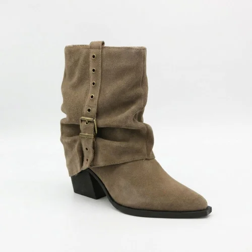 Жіночі демісезонні черевики козаки Lonza 216424 220177 59132-17R-KQ Nelson BEIGE SUEDE 6396 модіні бежеві з натуральної замші на стійких