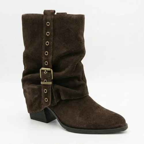 Жіночі демісезонні черевики козаки Lonza 216422 220177 59132-17R-Z Nelson BROWN SUEDE 6397 модіні шоколадні з натуральної замші на стійких підборах