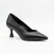 Елегантні жіночі туфлі-човники N-SHOES Lirio T 0429 64-75 мат кристал 6402 з гладкої чорної шкіри з гострим носком та розширеним донизу підбором kitten heel