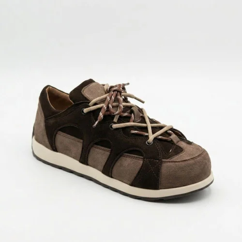 Stylish women's sneakers with original double lacing Alex Bens 102123-111 6412 brown suede in the style of Hermes Katana Stylish women's sneakers with original double lacing Alex Bens 102123-111 6412 brown suede in the style of Hermes Katana