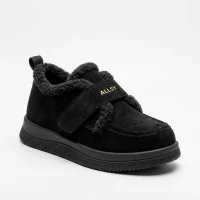 Теплі черевики-лофери туфлі з липучкою ALLSY 218451 XJ2026-105 -1 BLACK SUEDE 6419 чорні з хутряним оздобленням UGG Funkarra Boot