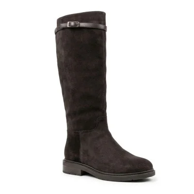 Women's brown suede winter boots Allsy 218230 2652-02C (natural fur, flat sole)