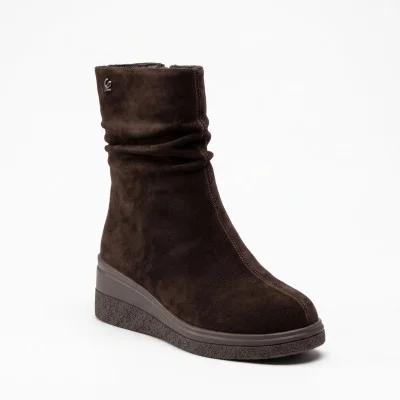 Women's brown wedge ankle boots Allsy 214995 26Z83Z3631-2 BROWN 6467 made of chocolate-colored genuine suede.