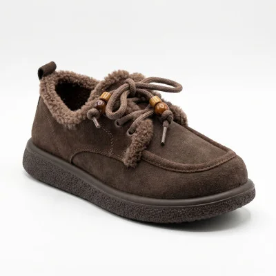 Жіночі замшеві лофери-уггі Allsy 216260 LT-26N26A1-4ZM BROWN 6471 з хутряним оздобленням на товстій платформі коричневі
