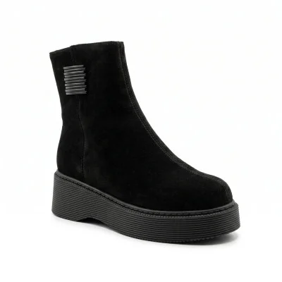 Women's black suede platform ankle boots Allsy 214947 26Z83Z3619-2 BLACK 6477 with a zipper