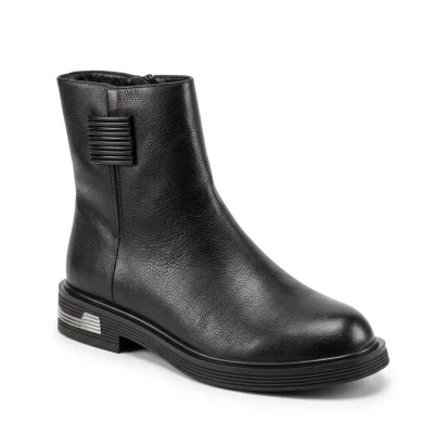 Жіночі чорні шкіряні черевики Allsy 218992 26MG-12R5306-1 BLACK 6479 на низькому ходу з блискавкою з натуральної шкіри утеплення байка