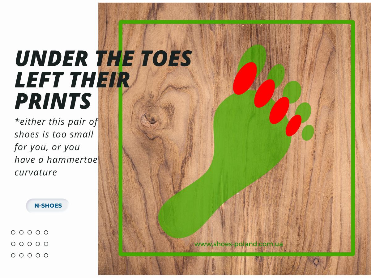 which means the wear of shoes under the toes left their prints