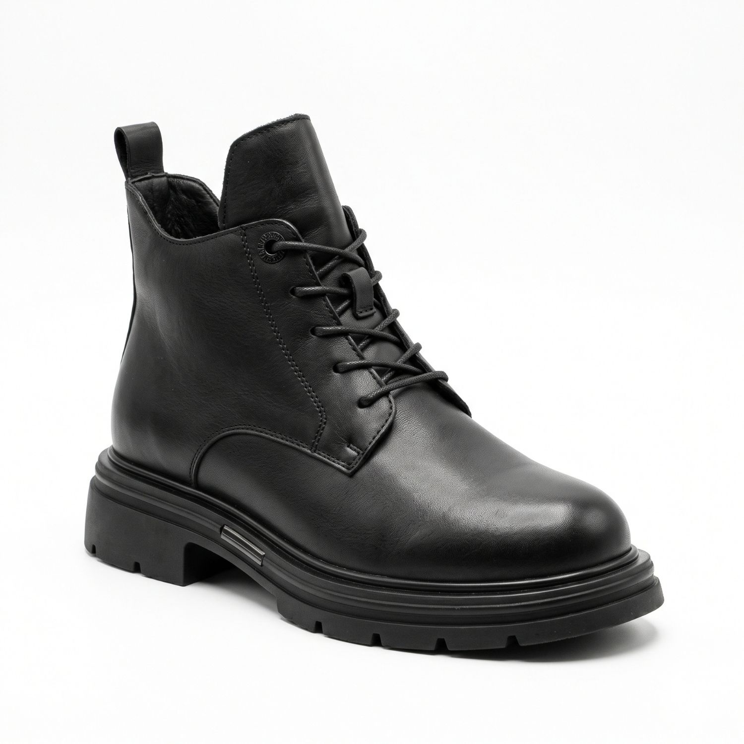 Women's Black Leather Boots Allsy 219306 Wool Lined
